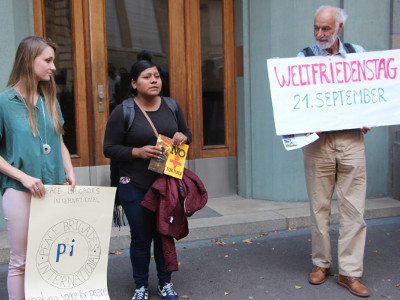 A Zurich, l'avocate a participé à un rassemblement de diverses organisations pacifistes à l'occasion de la Journée mondiale pour la paix de l'ONU.